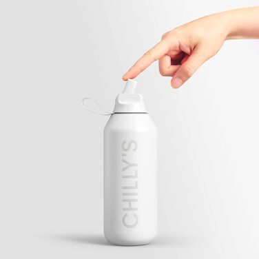 Chilly's Series 2 Flip Bottle - Thermos flask with sport cap, telescopic straw, and nylon carry loop - stainless steel bottle with easy flip opening, straw cleaning brush included