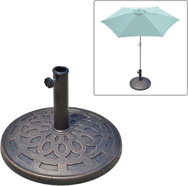 Outsunny Granite Parasol Stand 14kg, Umbrella Stand Grips, Round Umbrella Holder, Umbrella Weight for Parasol 38mm/48mm Tube Diameter, for Balcony, Terrace, Garden, Bronze