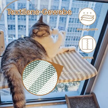 Кігтеточка-ліжко для котів на вікно, гамак з міцними присосками до 18 кг, знімний та перевертаний чохол, складана та стабільна (смужки, L)