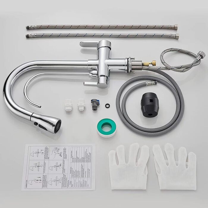 3-х стороньок крановий змішувач для кухні, латунна кухонна арматура для мийки, водопровідний кран для фільтрації води, поворотний на 360° з душем, висувний хромований кран