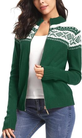 Жіночий святковий кардиган Sykooria з блискавкою та стоячим коміром. Теплий в'язаний светр з довгими рукавами для святкування Різдва. Розмір XL, колір Зелений B
