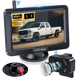 Бездротова HD 1080P камера заднього виду VASTEND з 5'' монітором, нічним баченням, водонепроникна, для авто, SUV та легкових автомобілів, підтримка 2 каналів (V02)