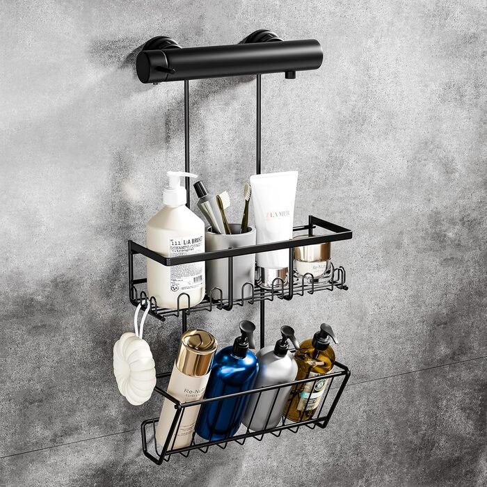 HouseUp Shower Shelf - Over the Door Hanging Shower Caddy - No Drilling Required - Black Shampoo Holder for Shower, Shower Basket, Bathroom Organizer, Shower Holder, Stainless Steel