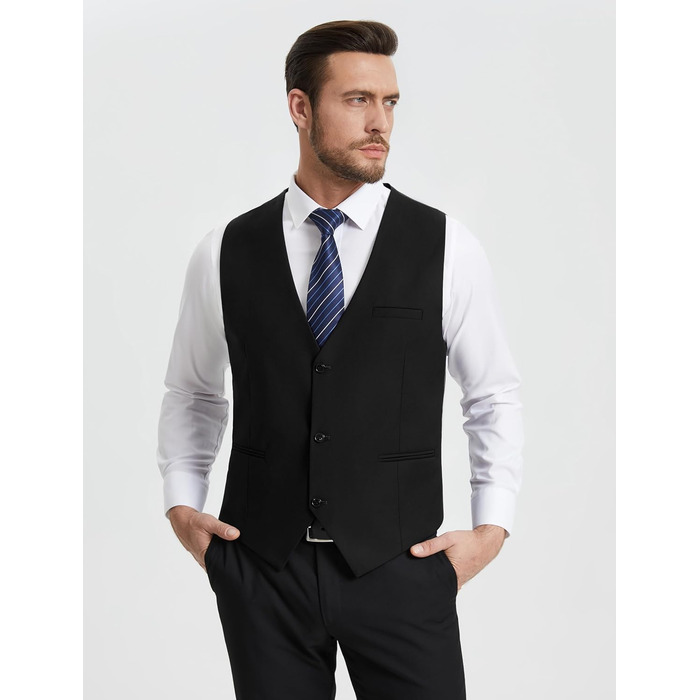 Жилет чоловічий HISDERN для весілля, елегантний, slim fit, класичний, однотонний, для наречених, смокінг, з кишенями, 3 ґудзики, S-4XL, чорний