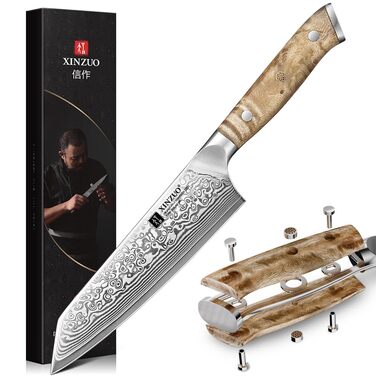 Ніж шеф-кухаря XINZUO Kiritsuke Damast 14.8 см (10Cr15CoMoV, сталь, дерево клена) для м'яса, риби, овочів