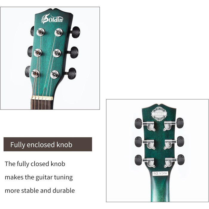 Акустична гітара Soldin 40 дюймів Premium з масивної соснової верхньої деки. Комплект: чохол, підставка, тюнер, ремінь, каподастр, струни, серветка, медіатори (Nilblau)