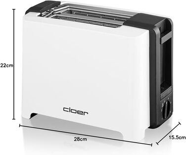 Тостер Cloer 3531 для 2 тостів XXL, 750-900 Вт, з функцією перевірки тосту, підставкою для булочок, режимом розморожування, додатковим підйомом, білий