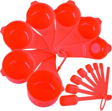 Set of measuring cups and spoons, 15 pieces, plastic measuring cups, 7 plastic measuring cups, 7 plastic measuring spoons with leveler, cute measuring cups for baking and kitchen