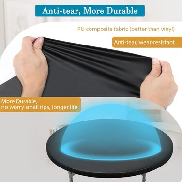 Rinpon Double Fitted PU Round Tablecloth, Anti-Tear Wipeable Elastic, Soft-Touch, Waterproof, Oil-Resistant (Black, 45