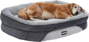Ортопедичне ліжко для собак, ліжко-софа для собак з валиком, неслизьке дно, знімне та миюче, середні та великі породи, 106 x 79 x 17 см, світло-сірий колір