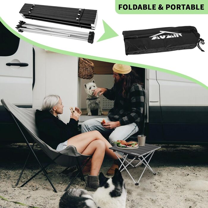 Складний кемпінговий стіл алюмінієвий портативний для пікніка та пляжу, чорний (S)