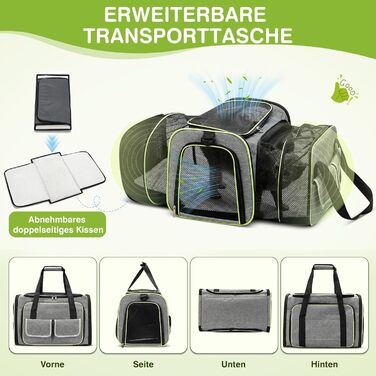 Розширювана переноска для котів та собак ALLOPET. Складана переноска для тварин, портативна сумка-переноска для котів та собак. Підходить для подорожей, прогулянок, кемпінгу (Світло-сірий, L)