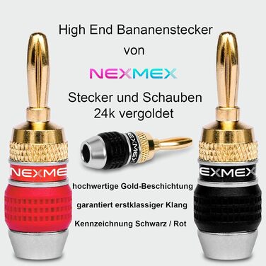 Комплект позолочених бананових роз'ємів NEXMEX для акустичних кабелів, 16 шт (8 пар) для Hi-Fi ресиверів та колонок