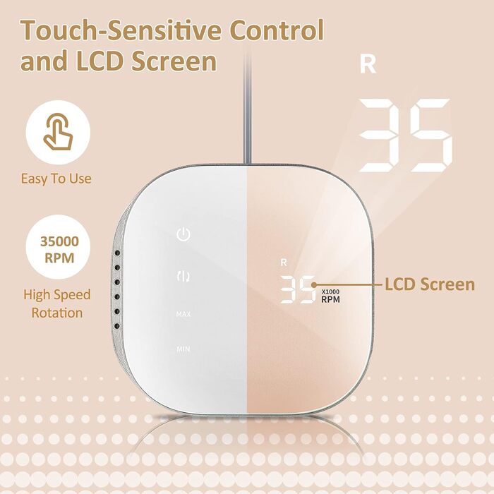 Електричний апарат для манікюру та педикюру Madenia TouchPro з LED-дисплеєм (35000 об/хв), 6 насадок, рожевий