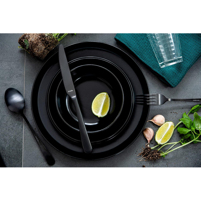 Набір посуду Konsimo VICTO на 6 осіб: 18-частинний сервіз з чорного каменю. Сучасний табельний сервіз для сім'ї.