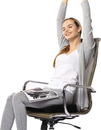 Подушка для сидіння Everlasting Comfort Ergonomic: Memory Foam для офісу, авто та дому. Ергономічна подушка на офісний стілець та автокрісло, знімний чохол, нековзна основа (з чорним гелем).