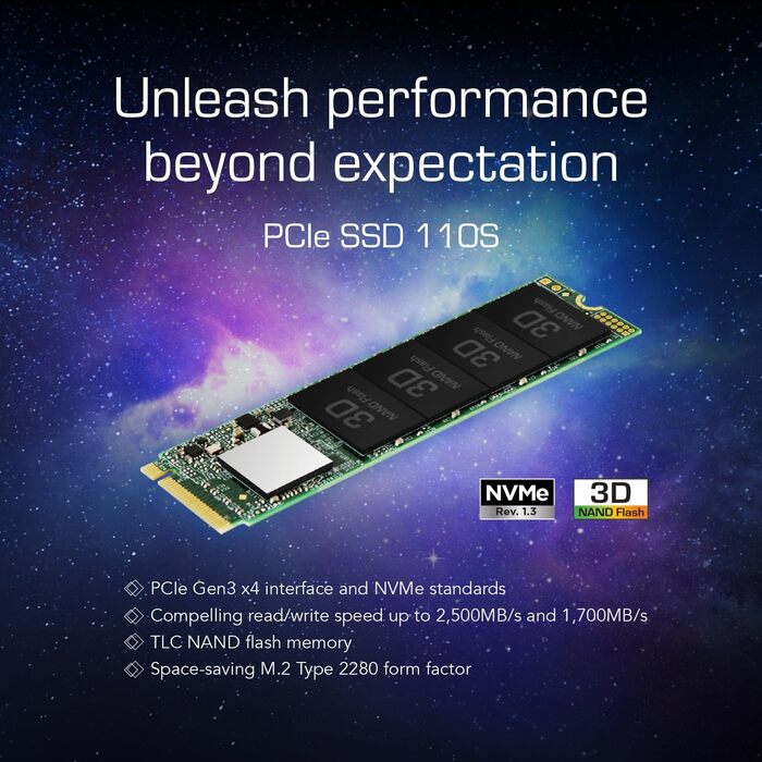 SSD накопичувач Transcend B MTE110S 128GB NVMe PCIe Gen3 x4 M.2 2280 3D TLC NAND