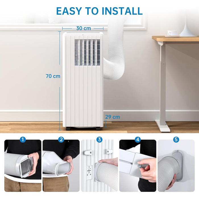 Мобільний кондиціонер 7000BTU/2.0kW: охолодження, вентиляція, осушення, до 68 м³