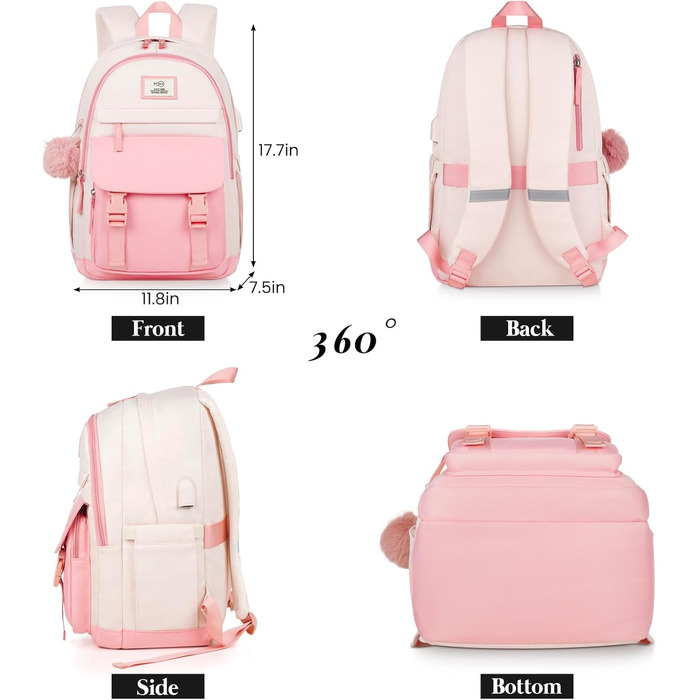 Рюкзак MOMUVO для підлітків та жінок, для ноутбука | Милий рюкзак для школярів та студенток 15.6 дюймів (15.6', Бежево-рожевий)