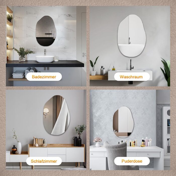 Дзеркало Boromal Spiegel чорне 40x60 см з металевим обрамленням для ванної, туалету, спальні (55x80 см, асиметричний стиль D)