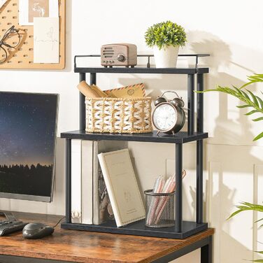 HOOBRO Spice Rack, Kitchen Shelf, 3-Tier Storage Shelf, Desk Organizer, for Kitchen Countertop, Desk, Study, Office, Vintage Brown EBF02TL01 (Black)