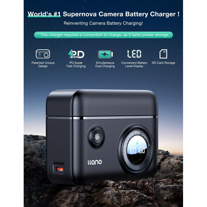 Зарядний пристрій EN-EL14 / EN-EL14a для Nikon (18W, 2 USB-C) з розумним дисплеєм, сумісний з Nikon D3200, D3500, D3100, D3300, D3400, D5600, D5100, D5200, D5300, D5500, DF, Coolpix P7000, P7100, P7700, P7800