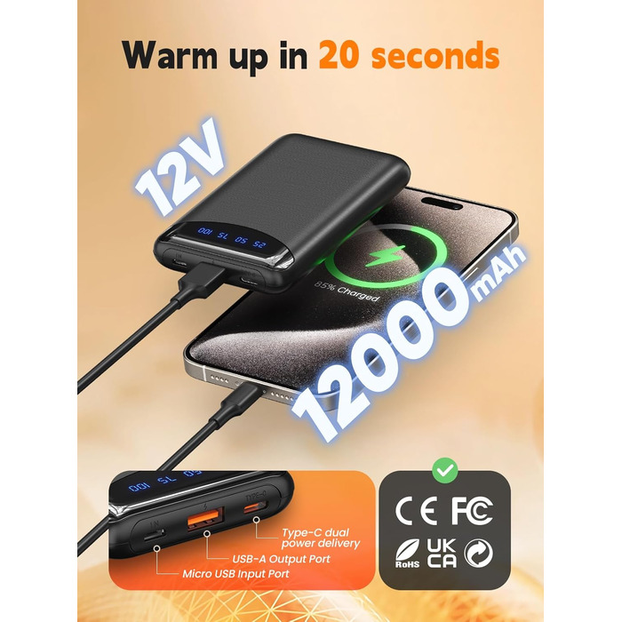 Жіноча грілка для тіла з акумулятором 12V 12000mAh, 4 режими нагріву, керування через додаток, легка термо-грудна панель для дому, прогулянок, зимових видів спорту, їзди на велосипеді та піших прогулянок