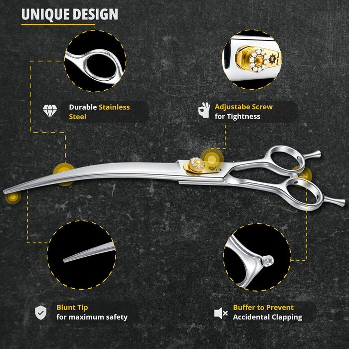 Професійна вигнута ножиця для грумінгу собак Dream Reach 8 дюймів, 440C нержавіюча сталь, ергономічна ручка, для собак та котів