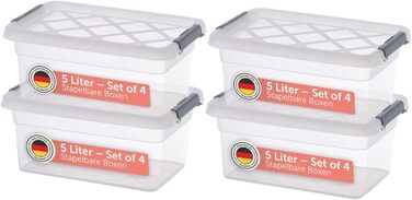 Blumtal Storage Box with Lid 32L Plastic - Storage Boxes 36.5x36x26.5 cm - Storage Boxes Made from 100% New Material with Locking Clips - Storage Boxes with Lid (5 Liters, 4-Piece Set)