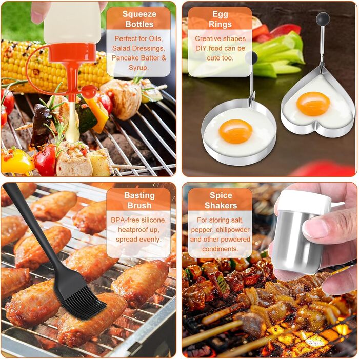 Набір аксесуарів для грилю JUAUO 27TLG: Тепаньякі, прес для бургерів, щипці, сумка, нержавіюча сталь (27 шт.)