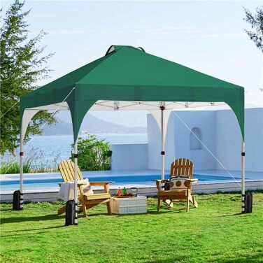 Yaheetech Folding Gazebo 2.4 x 2.4m Pop-Up Gazebo, Height Adjustable Garden Gazebo, Waterproof & Sun Protection Party Tent Garden Tent with Rolling Carry Bag for Outdoor Market Garden Yard, (Dark Green, 3x3m)