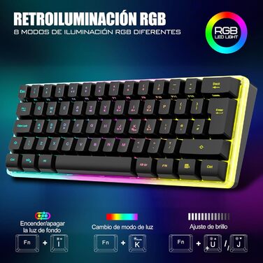 Ігрова механічна клавіатура RedThunder 60% з RGB-підсвічуванням та миша 3200 dpi, QWERTY ES-layout, Anti-Ghosting