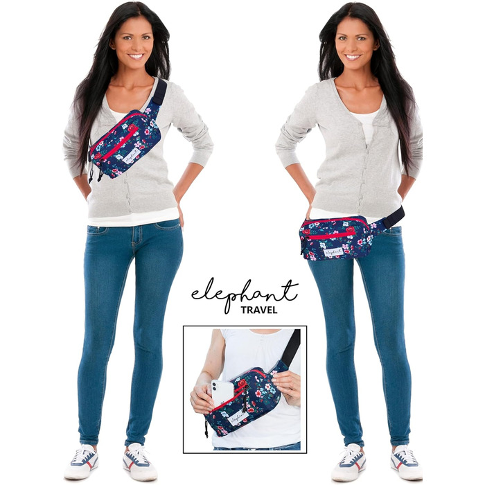 Сумка на пояс для чоловіків та жінок, велика міська сумка-шоппер, спортивна кросбоді-сумка, сумка через плече, сумка-шоппер Elephant, для подорожей (синій квітка)
