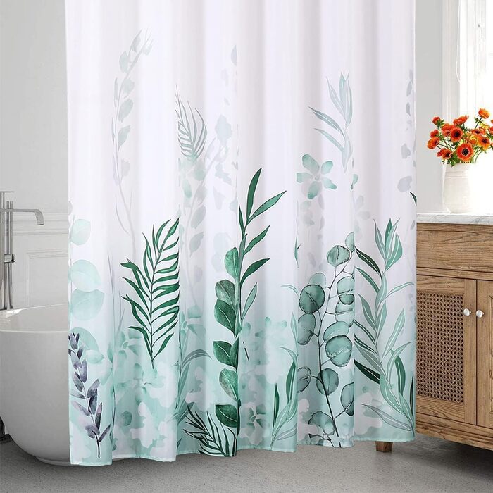 Штора для душу REZAYMRS, 180x200 см, зелена, водонепроникна, з 12 гачками, поліестер, для ванної кімнати