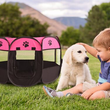 Клітка-забігайлище для цуценят та собак, складана, 73x73x43 см (рожевий+чорний)