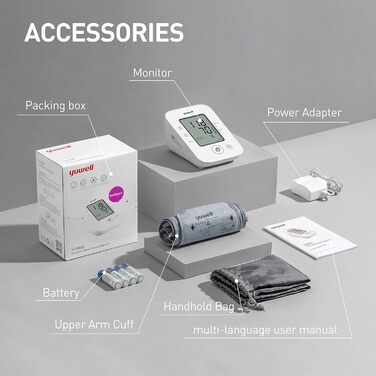 Тонометр Yuwell Ye660d з великою манжетою (22-45 см) для вимірювання артеріального тиску та пульсу, з функцією пам'яті та визначення аритмії