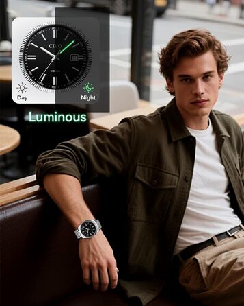 Чоловічий годинник CIVO з нержавіючої сталі: аналоговий бізнес-годинник з датою, що світиться - водонепроникний для роботи та відпочинку - стильний подарунок для чоловіків, чорний 8349