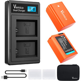 Зарядний пристрій Vemico NP-FW50 для акумуляторів Sony, 2 шт. 1200mAh, LCD, Dual, сумісний з Alpha A6000, A6400, A6300, A6500, A7II, A7RII, A7SII, A7S2, A7R, A7R2, A55, RX10