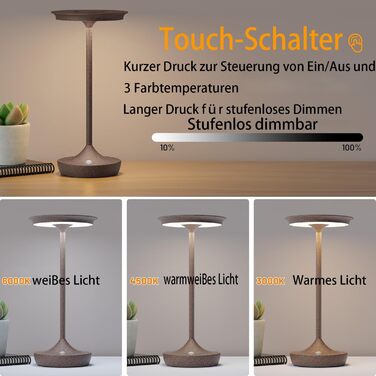 Бездротова LED-лампа для кемпінгу та дому: перезарядна настільна лампа з датчиком дотику, 3 кольори, IP54, 6000mAh (2 шт.)