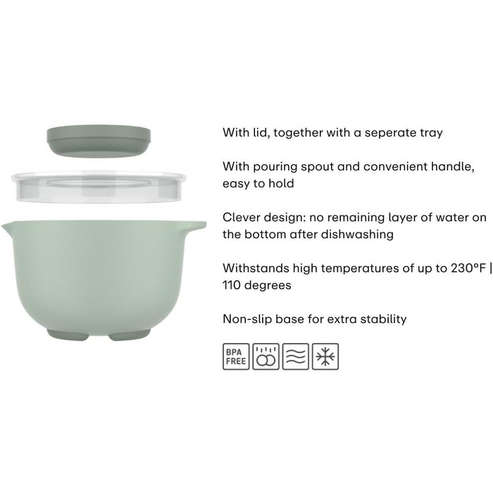 Миска з кришкою Mepal Chef it 3000 мл, антиковзке дно, для мікрохвильової печі та посудомийки, термостійка до 110°C, крейдяний колір