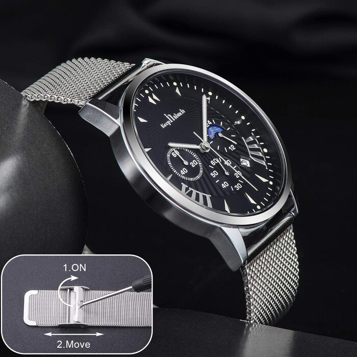 Чоловічий годинник Mode Herren Uhren - водонепроникний аналоговий кварцовий годинник зі сталевим браслетом Mesh. Срібно-чорний колір.