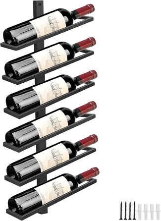Wine Rack Bottle Rack for 6 Bottles, Metal Wine Rack Hanging Wall Mount Wine Bottle Shelves, Wall Shelf Wine Storage Shelf for Kitchen Dining Room Bar (6 Degree Tilt)