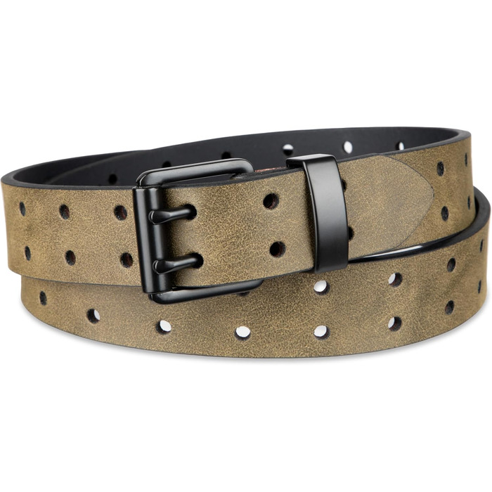 Чоловічий шкіряний ремінь Dickies з подвійною зубчастою застібкою (42-44, оливковий колір, перфорований)