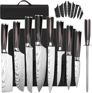 Набір кухонних ножів Gustrug 3 шт. з ергономічними ручками: кухонний ніж, сантoku, універсальний (8 шт.)