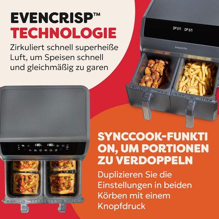 Фритюрниця повітряна Instant Pot Vortex Compact Trüffel Grau 5 л з сіткою, сімейна, 4-в-1: фритюрниця, сушарка, духовка, підігрівач, антипригарне покриття, легко мити, придатна для миття в посудомийній машині. Колір: сірий