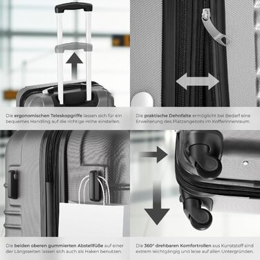 Набір валіз Tectake® 4 шт. з TSA замком, жорсткий корпус, набір валіз-тележок, ABS, 4 колеса, 360° обертання, телескопічна ручка - зелений (срібло)