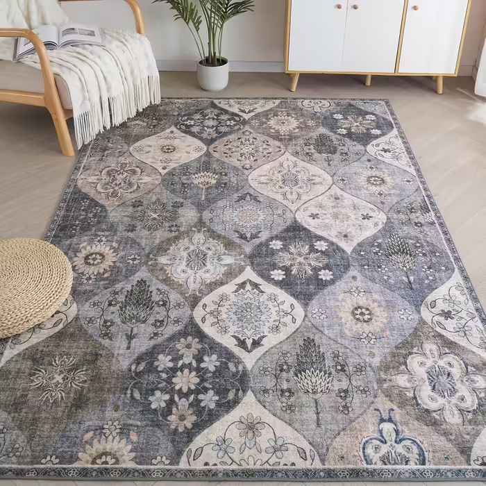 Килим Xfrog Boho Квітковий, антиковий, низький ворс, м'який, нековзкий, багато кольорів, 120x160 см, для вітальні, спальні, дитячої кімнати, придатний для прання