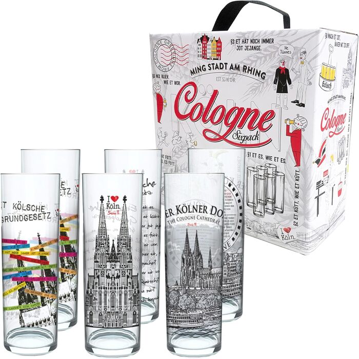 3forCologne Kölsch glasses, 6-pack, assorted colors, 0.2ml, Cologne sticks with Basic Law, beer glasses, drinking glasses with print. (MADE IN GERMANY), Size: MIX4