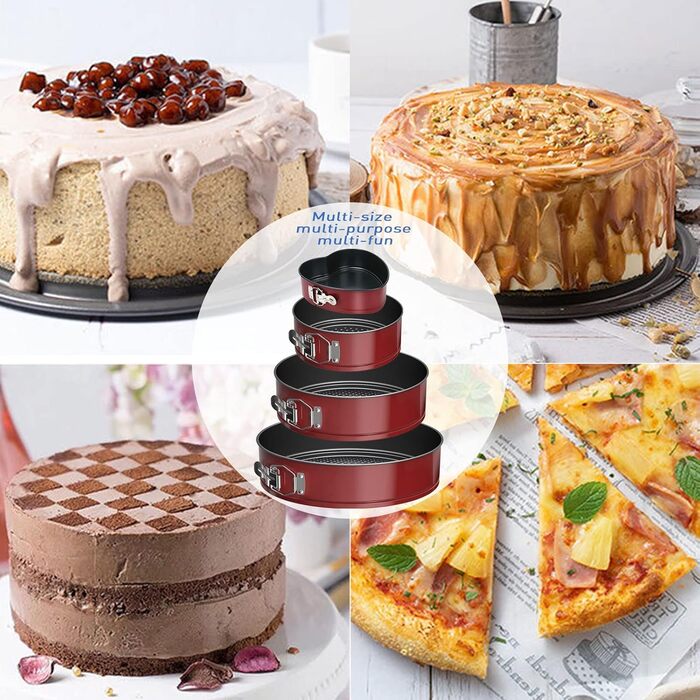 Форма для випічки Tonsooze Springform: 12/18/22/26 см, з антипригарним покриттям, з насадками та силіконовою формою для мафінів, червона