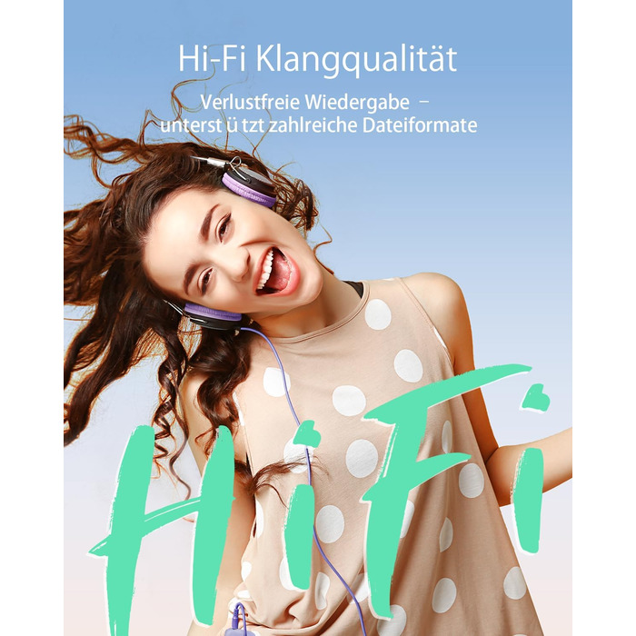 MP3-плеєр YOTON з Bluetooth 5.2, Hi-Fi звук, FM-радіо, диктофон, регулятор гучності, навушники, підтримка SD до 128 ГБ, фіолетовий